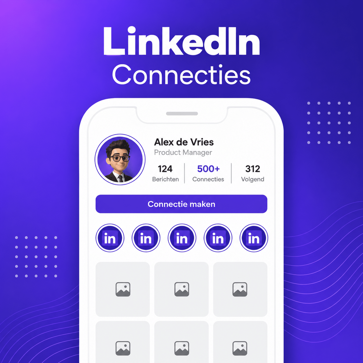 LinkedIn connecties kopen – Instawings productafbeelding met professioneel netwerk op een smartphone