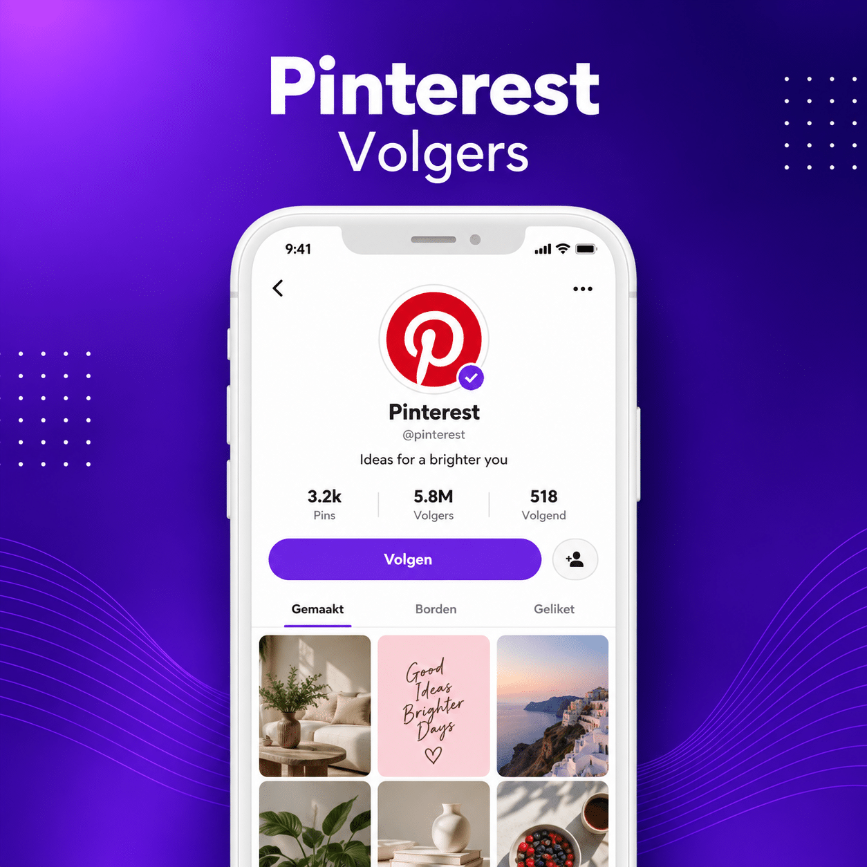 Pinterest volgers kopen – Instawings productafbeelding met Pinterest-profiel op een smartphone